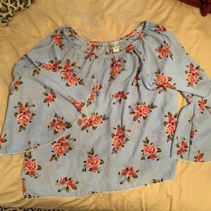 Plus size off shoulder floral bell sleeve top